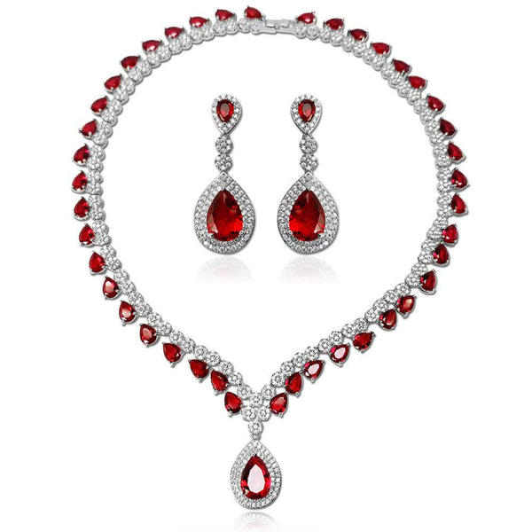 Pear Shaped Cut Elegant Necklace Earrings Two Piece Set - Monarjew