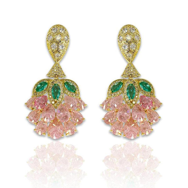 Pink Fruit Design Pear Shaped Cut Earrings - Monarjew