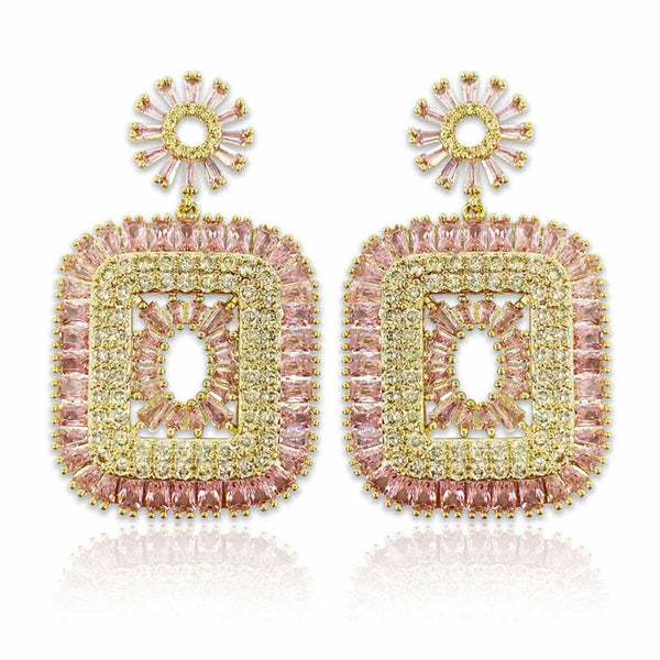 Pink Square Hollowed Out Earrings - Monarjew
