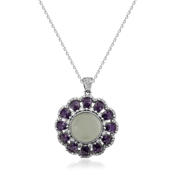 Retro oil painting light purple Gem Flower Necklace - Monarjew