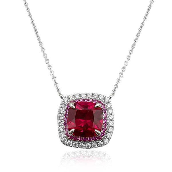 Ruby Red Cushion Shaped Cutting Necklaces