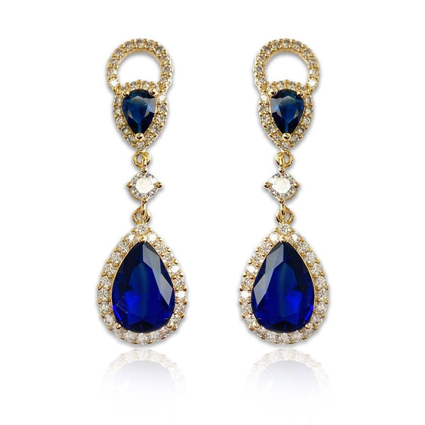 Sapphire Blue Pear Shaped Cut Earrings - Monarjew