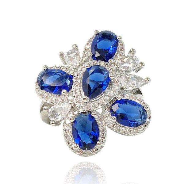 Sapphire Flower Oval Shaped Open Ring - Monarjew
