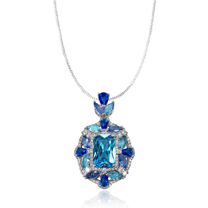 Sapphire Radial Shaped Ring Necklace Set - Monarjew