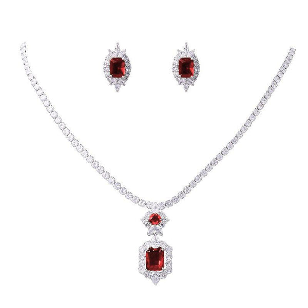 Square Radiant Shaped Necklace Earrings Two Piece Set - Monarjew