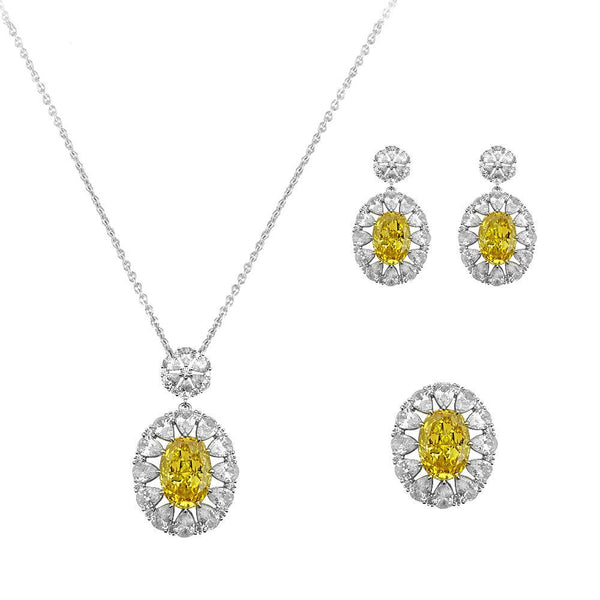 Sunflower Snowflake Cut Necklace Ring Earrings Three Piece Set - Monarjew