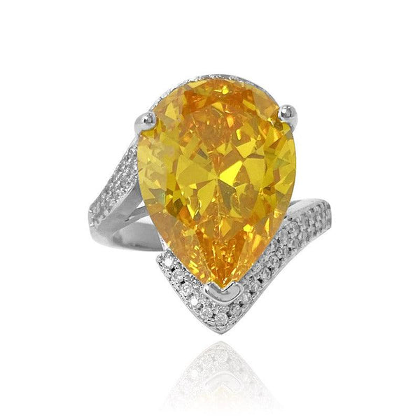 Water Drop Shape Cut Topaz Open Ring - Monarjew